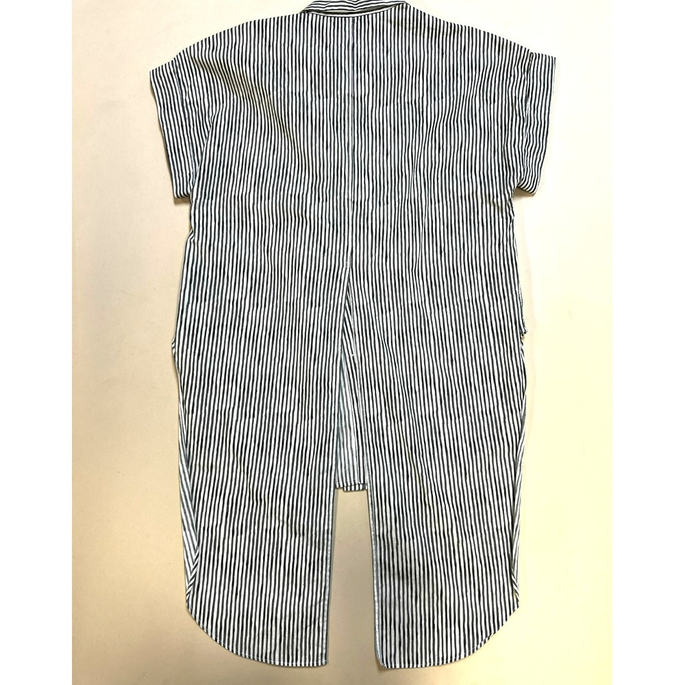 rag & bone Funky Button Up Shirt Hi/Low Hem Gray White Stripe Cap Sleeves SZ S - Picture 2 of 5